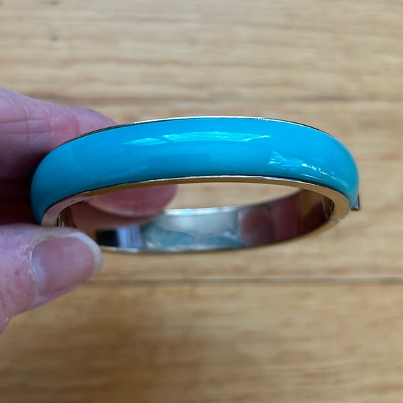 Enamel-like Turquoise Blue and Silver Bangle Bracelet - Picture 1 of 7